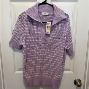 Vineyard Vines Lavender Knit with White Stripes
